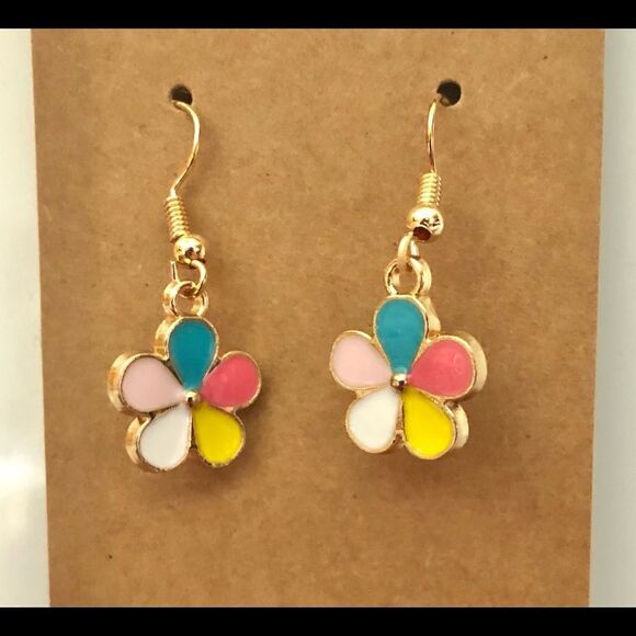 Dainty Flower Enamel Dangle Earrings (A)64 - Picture 1 of 5